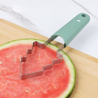 Couteau à pastèque 3-en-1 en acier inoxydable 430, pince à fruits en forme de sapin de Noël, fourchette à fruits avec manche en PP, gadgets de cuisine créatifs