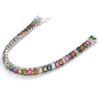 Bracelet tennis rectangulaire en tourmaline naturelle, argent sterling 925, bijou de luxe exquis et tendance, cadeau pour femme