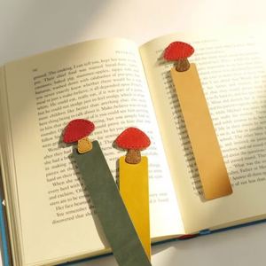 Cute Mushroom-Shaped <b>Bookmark</b> Mushroom Head PU Leather Page Marker for Books Student Reading Highlight Tag <b>Bookmark</b> - Product Image 2