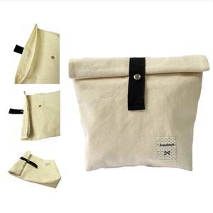 CH Custom Logo Small Canvas Makeup & Jewelry Travel Pouch Natural Cotton Food Bag with Roll Top Closure for <b>Gift</b> Packaging - Product Image 3