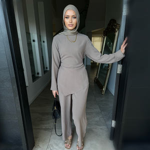 2025 nuovo abbigliamento quotidiano Nida tessuto Muslim da donna Co Ord abbigliamento islamico donna Abaya modesto Top <span class=keywords><strong>Pants</strong></span> Set 2 pezzi - Product Image 2