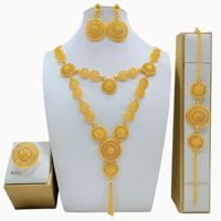 Vente flash - Dubai - Ensemble de bijoux pour femmes plaqué or 24 carats - Collier, boucles d'oreilles, bague, bracelet - Ensemble quatre pièces pour femmes - Style mariée du Moyen-Orient