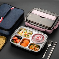 Boîte à Bento en acier inoxydable avec 4 compartiments, boîte à Bento en métal avec baguettes et cuillère