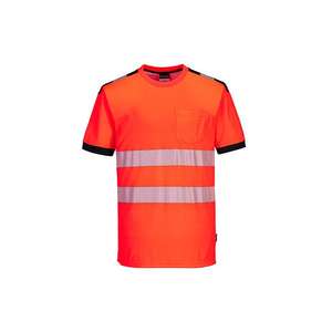 Portwest-เสื้อยืด PW3ผ้าฝ้าย Hi-Vis T181RBKM สบายสีแดง/ดำ-5036108389865ชุดทำงาน HI-VIS - Product Image 1