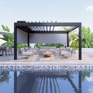 Pergola Électrique en Aluminium Marron Moderne, Pare-Vent Modulaire, Abri Solaire pour Patio, Jardin, Cour Arrière, Bord de Piscine - Product Image 3