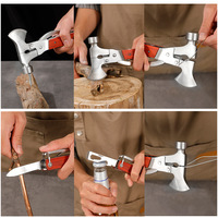 Hache de survie en acier inoxydable avec manche en bois, outil multifonction avec pinces et ouvre-bouteille pour le camping et les situations d'urgence en voiture