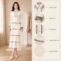 Robe midi décontractée rayée en maille respirante pour femme, coupe crayon, col Peter Pan, manches longues, style streetwear automne