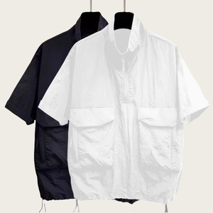 T-shirt décontracté pour <span class=keywords><strong>homme</strong></span>, manches courtes, col montant, tricoté, imprimé, séchage rapide, respirant, multi-poches, coupe oversize, style workwear, été - Product Image 2
