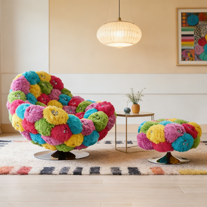 Fauteuil pivotant en forme de baril, multicolore et vibrant, avec revêtement en fourrure, idéal comme accessoire de photographie esthétique, pour l'aménagement de <span class=keywords><strong>boutique</strong></span> ou comme canapé lounge original. - Product Image 4