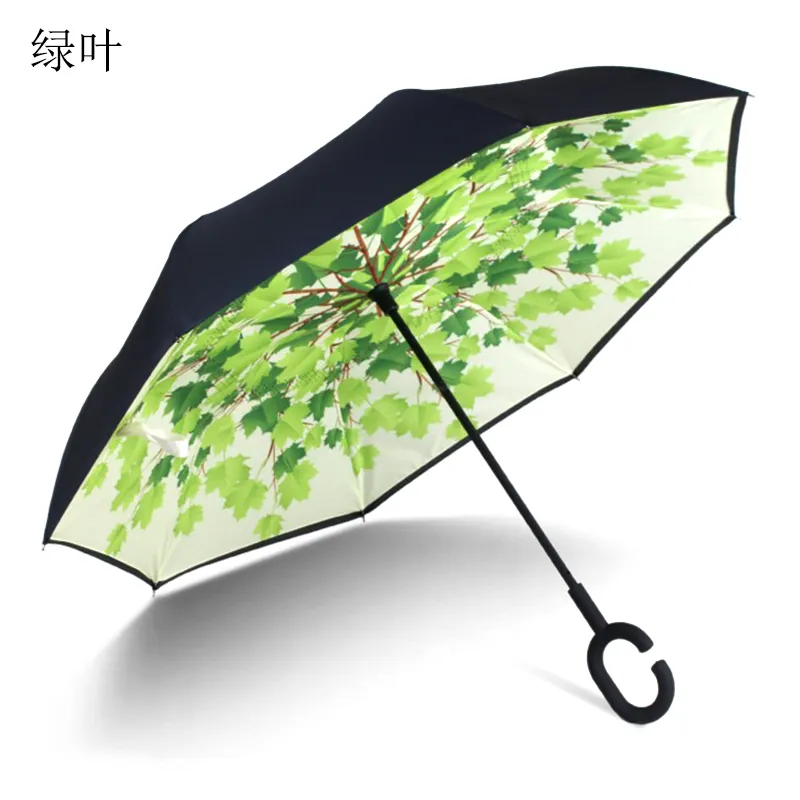 큰 두 배 손잡이 반전 우산은 폴리에스테에 의하여 이중 목적 비와 태양을 위한 수동 차 우산 똑바른 우산을 강화했습니다