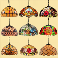 Lampe suspendue Tifany colorée personnalisée Antique fleur rouge abat-jour en verre teinté lampe suspendue vintage lustre en verre