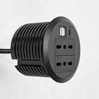 Prise de courant encastrable ronde standard chilienne pour bureau, 2 prises CA, USB-A 18W, USB-C 20W, 80mm, pour passe-câbles de bureau