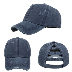 Washed Denim Distressed Mesh Baseball Cap Unisex Cotton Breathable Sunshade Solid Color Logo Adjustable Back Opening - Product Image 3