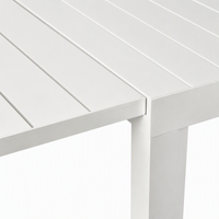 Table de repas extérieure extensible blanche avec plateau à lattes, structure en aluminium, feuilles amovibles, mobilier de patio, jardin, café