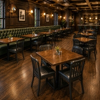 Ensemble de meubles de café Ron Group : table carrée en bois, chaises en métal rembourrées, banquette haute capitonnée pour restaurant