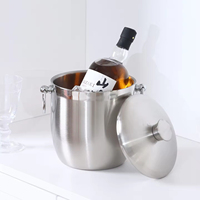 Seau à glace isotherme en acier inoxydable de qualité supérieure avec couvercle/pelle 3L rond pour fêtes et accessoires de bar à domicile