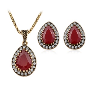 Vintage Gold Color <strong>Turkey</strong> Bohemia Personality Luxury Crystal Rhinestone Pendant <strong>Necklace</strong> Earring Women Wedding Party Jewelry Set - Product Image 1