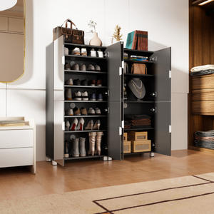 خزانة أحذية بـ 8 طبقات مع 4 أبواب مرآة ورفوف قابلة للتعديل وفتحات تهوية، تتسع لـ 24-32 زوجًا من الأحذية، تخزين للمدخل - Product Image 4