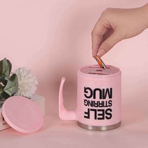 Self Stirring Mug Pink <b>Plastic</b> Coffee <b>Cup</b> With Lid Novelty Design Home Use - Product Image 3