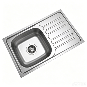 Évier à cuve unique encastrable avec guide d'eau intégré, rainure incurvée et pointe ovale segmentée - Product Image 5