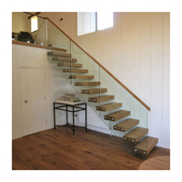 Lumière LED Riser ouvert Escalier flottant de couleur foncée Escalier droit en bois Escaliers en porte-à-faux