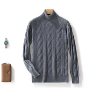 Pull en laine pure à 100% pour homme, automne-hiver, col haut, épais, couleur unie, tricoté, couche de base chaude, logo personnalisable