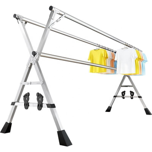 Ménage <span class=keywords><strong>Intérieur</strong></span> Balcon Pliant Rétractable Simple Cintre Sol Tringle À Vêtements Séchage Porte-Vêtements - Product Image 1