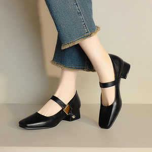 Chaussures pour femmes printemps-automne 2025, boucle carrée, talon compensé épais, ballerines minimalistes, chaussures décontractées quotidiennes pour la marche - Product Image 4