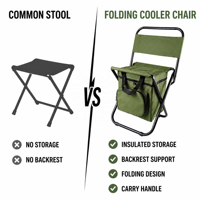 Chaise de pêche pliable portable avec sac isotherme intégré, dossier, capacité de 110 kg, 1,3 kg, légère, tabouret de camping en plein air, pique-nique