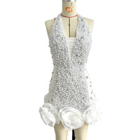 Robes mini élégantes et tendance en perles tissées et cristaux, antistatiques, dos nu, sexy, décontractées, de luxe, pour femmes, pour les soirées