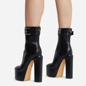 Women Metal Buckle High Platform Chunky <b>Heels</b> Short Boots <b>Round</b> <b>Toe</b> Thick <b>Heels</b> Shoes Side Zipper Ladies Ankle - Product Image 3