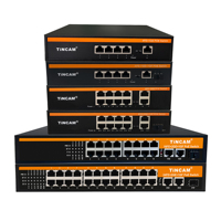 Conmutador POE Inteligente Gigabit TiNCAM OEM SKD de 4/8/16/24 Puertos +1/2 Uplink + Módulo SFP de 1G, Extiende la Red POE a 250m, para Cámaras CCTV