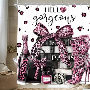 Modern Luxury Brown Leopard Shower <b>Curtain</b> <b>with</b> 3D Pattern <b>Hooks</b> Home Decor Cheetah Print Magazine Books Perfume Bathroom Stock - Product Image 2