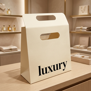 Sacs cadeaux de luxe personnalisés avec logo pour lunettes et montres, en carton ivoire durable et écologique avec ruban laminé, fabrication sur mesure - Product Image 3
