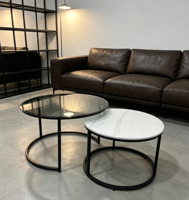 Ensemble de tables basses gigognes avec plateau en pierre frittée et structure en acier carbone, table d'appoint moderne pour salon et décoration intérieure
