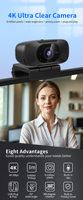 Moertek UHD 4K CMOS Sensor USB Webcam 2K 1080P Full HD Mini Kamera Video Sudut Lebar 92 Derajat Mikrofon Internal Perangkat Lunak Konferensi