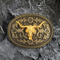 Boucle de ceinture haut de gamme transfrontalière, grande taille, en alliage vintage, avec motif en relief tête de bovin, lisse, style Europe-Amérique, accessoire