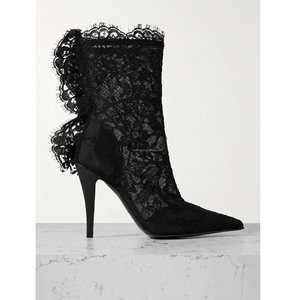 Chaussures à talons aiguilles de 105 mm à bout pointu, chaussures délicates en dentelle pour filles, semelle en cuir haute, fermeture éclair à l'arrière, bottes en dentelle noire - Product Image 1