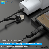 Câble de charge rapide 4-en-1 60W PD, cœur en cuivre pur, gaine en nylon tressé, gaine en alliage d'aluminium, USB-C vers Type-C, câble de charge 3A
