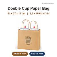 Sacs à café en papier kraft jetables écologiques avec logo personnalisé, poignée en papier torsadé pour tasses simples/doubles à emporter
