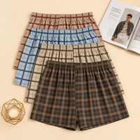 Lot de 4 shorts bermuda pour homme, taille élastique, coupe mi-ample, à carreaux vintage, respirants, effet laine, pour la nuit