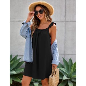 Chemise de nuit sans manches pour femmes, vêtements de nuit doux à volants, robe décontractée avec poches - Product Image 4