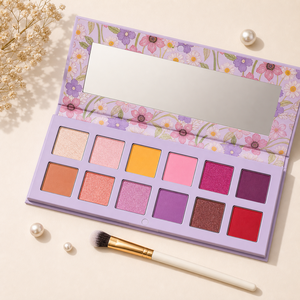 Paleta de Sombras de Ojos Metálicas Luminosas Altamente Pigmentadas con 12 Colores Morados y Amarillos, con Tapa Floral, para Salones de Belleza - Product Image 1