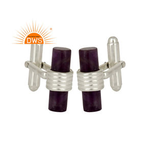 Améthyste naturelle Gemstone Designer 925 Sterling Bouton de manchette en argent fin Bijoux Fournisseurs en gros Collection Vintage - Product Image 1