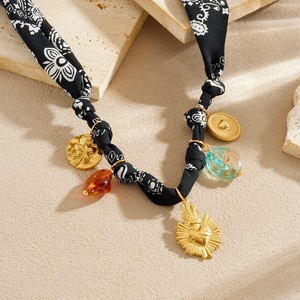 Fashionable Retro Multi Element Pendant Gold Plated Heart Round Flower Beaded Necklace Zinc Alloy N3898 - Product Image 2