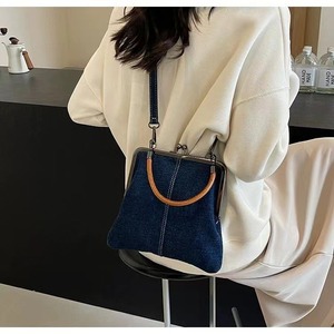 Bolso de mano vintage para mujer con cierre de beso, asa de anillo de madera, pequeño bolso de hombro cruzado, cartera retro con cierre para vaqueros para damas - Product Image 4