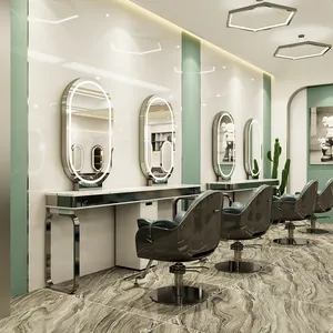 Good Professional Furniture Hairdressing Led Lighted Salon Mirror Use In Beauty Salon Mirror Station