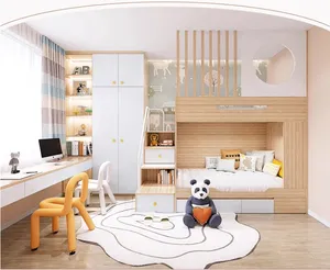 Thiết kế hiện đại công chúa trẻ em nội thất phòng ngủ thiết lập ý tưởng trẻ em giường tầng với tủ quần áo và bảng