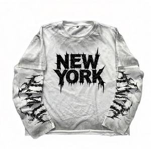 Sudadera con Capucha Oversize de Hombre con Estampado Digital Gótico Retro Urbano Lavado, Doble Capa en las Mangas, Tendencia 2026 - Product Image 2