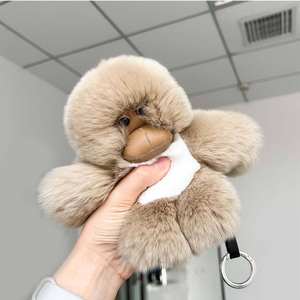 Llavero de peluche de mono de brazo largo con pelo de conejo, suave, de piel auténtica, con anillo metálico, colgante para bolso, accesorio de regalo - Product Image 2